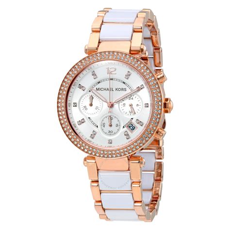 michael kors parker chronograph glitz watch in white &|parker chronograph watch station.